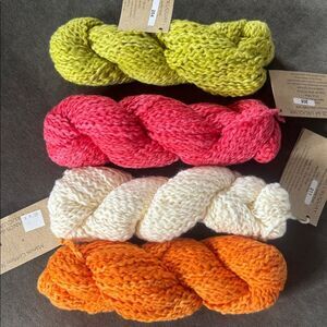 Pure Peruvian Cotton Kettle Dyed Handcrafted Yarn Set Green Pink Cream Orange